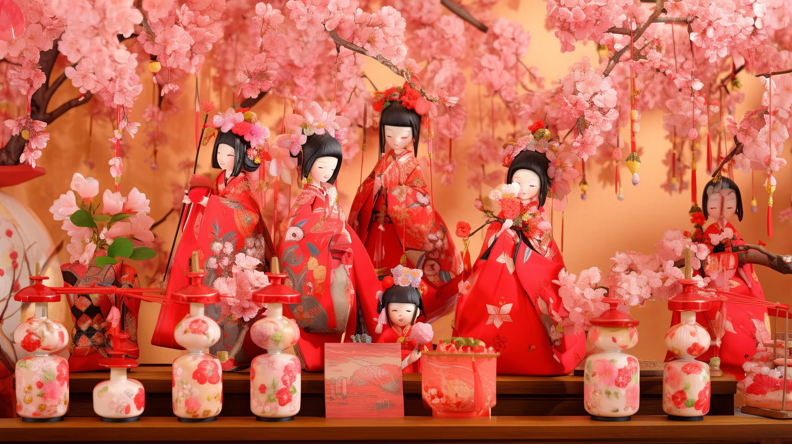 illustration Japan Dolls’ Festival in red